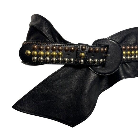 Vintage 80's very Wide Studded statement Belt womens black leather punk Sz Small - Picture 3 of 8